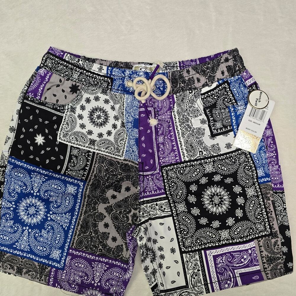 Fresh Prints of Bel Air geo print Stretch Twill Shorts sz Med BNWT